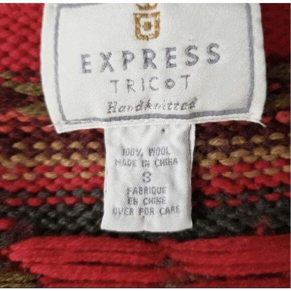 Express Tricot Cardigan Size S Women Fall Red Hand Knit 100% Wool Chunky Knit - Picture 6 of 10